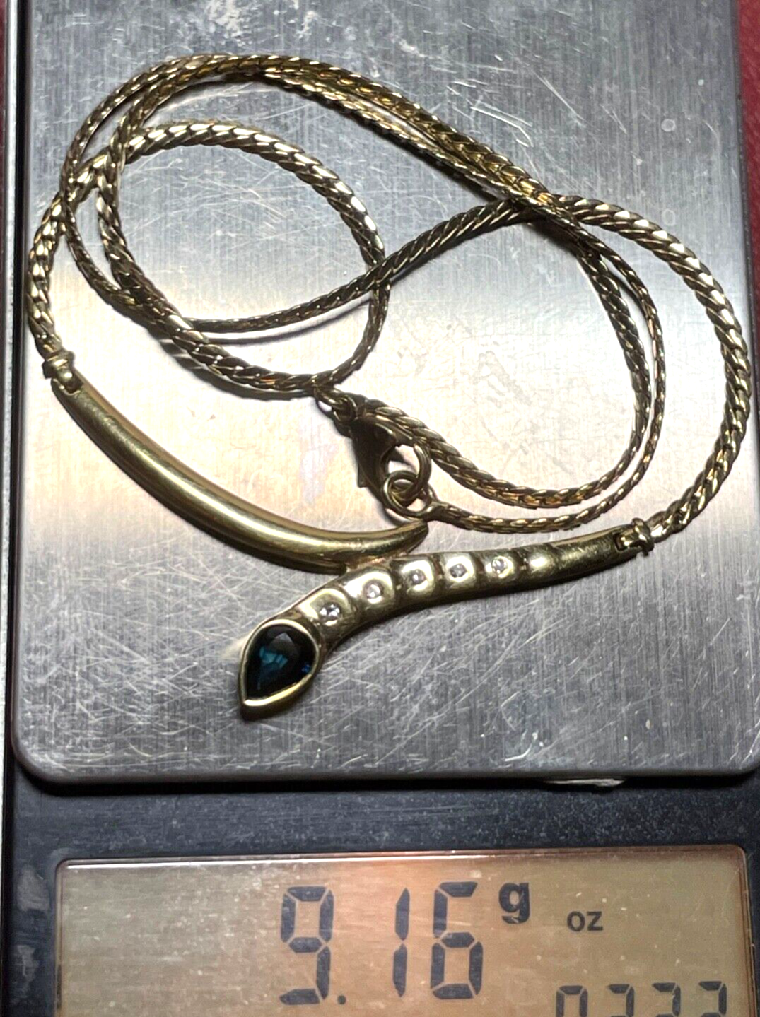 Solide 585 Gold 14 K Kette Collier Saphir und Brillanten L 43 cm 9,16Gr Juwelier6