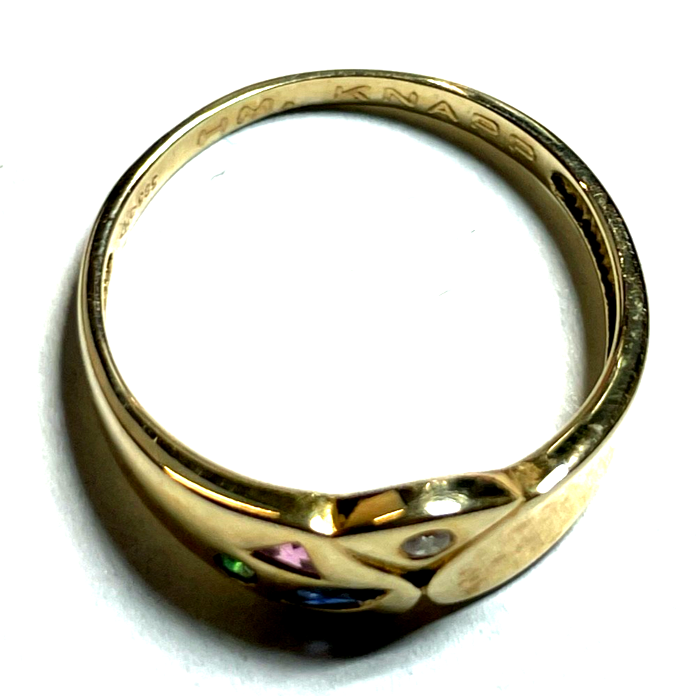 585 Gold 14 K Ring modernes Design Brillant + Farbsteine Juwelier Ø 18,5mm RG 588