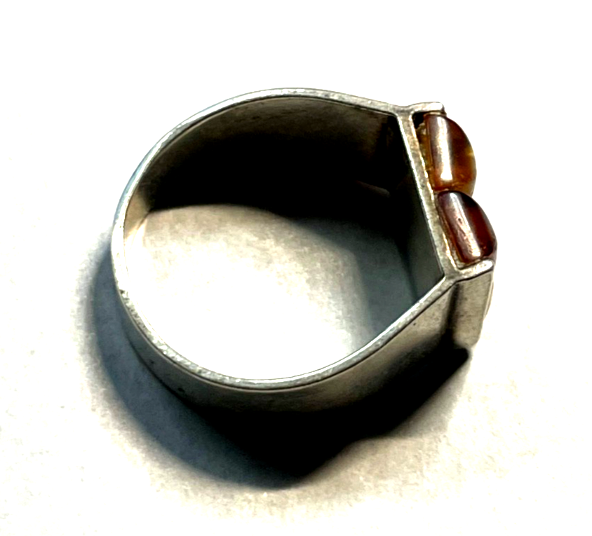 Aparter 925 Silber Ring Handarbeit 4 Bernstein Cabochon RG 65 Ø 20,6 unisex4