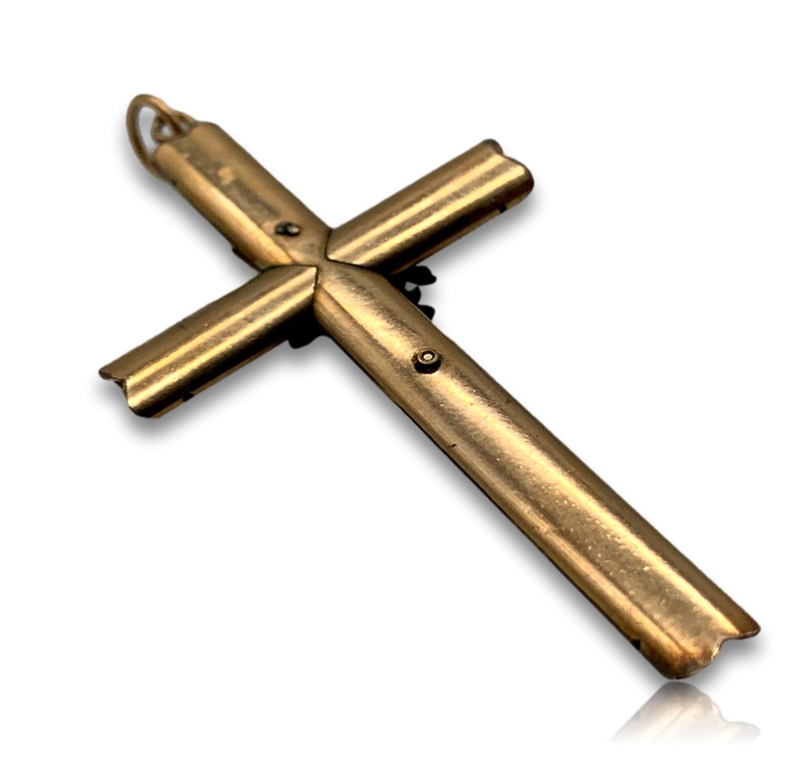 Biedermeier Kreuz Kruzifix - Anhänger Kettenanhänger - Walzgold Double1