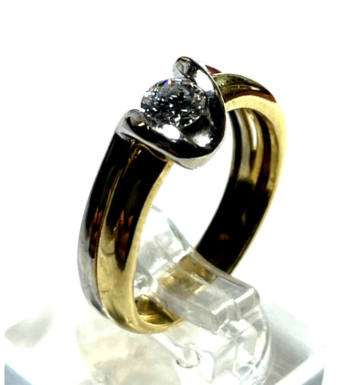 750 Gold 18 K Ring Solitär Brillant 0,5ct bicolor solide Juwelier Qualität RG 543