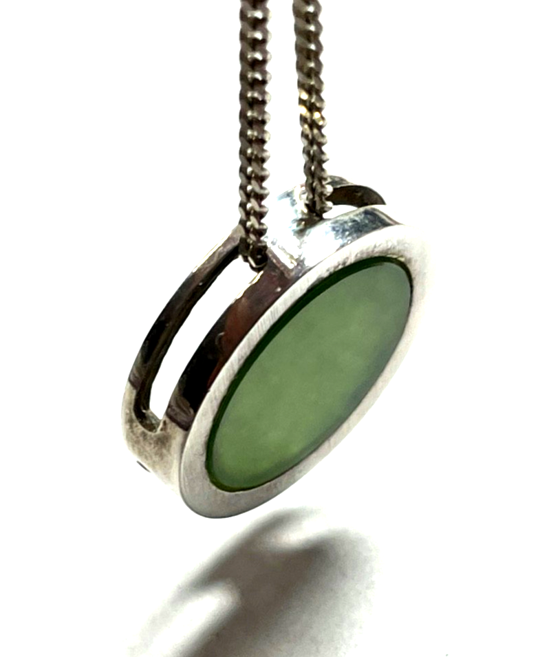 40 cm 925 Sterling Panzerkette + vintage grüne Jade Anhänger Purismus top gepfl.8