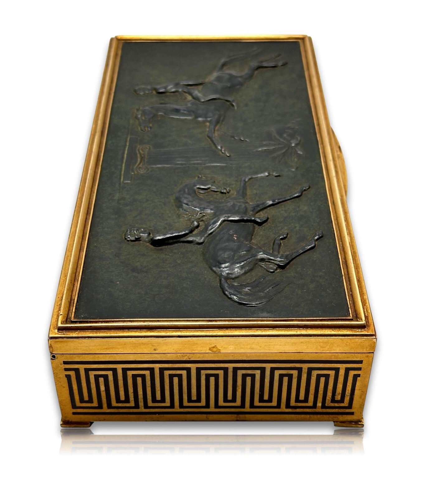 Erhard & Söhne Schwäbisch Gmünd - Art Déco Schatulle - Bronze Relief 'Dioskuren'2