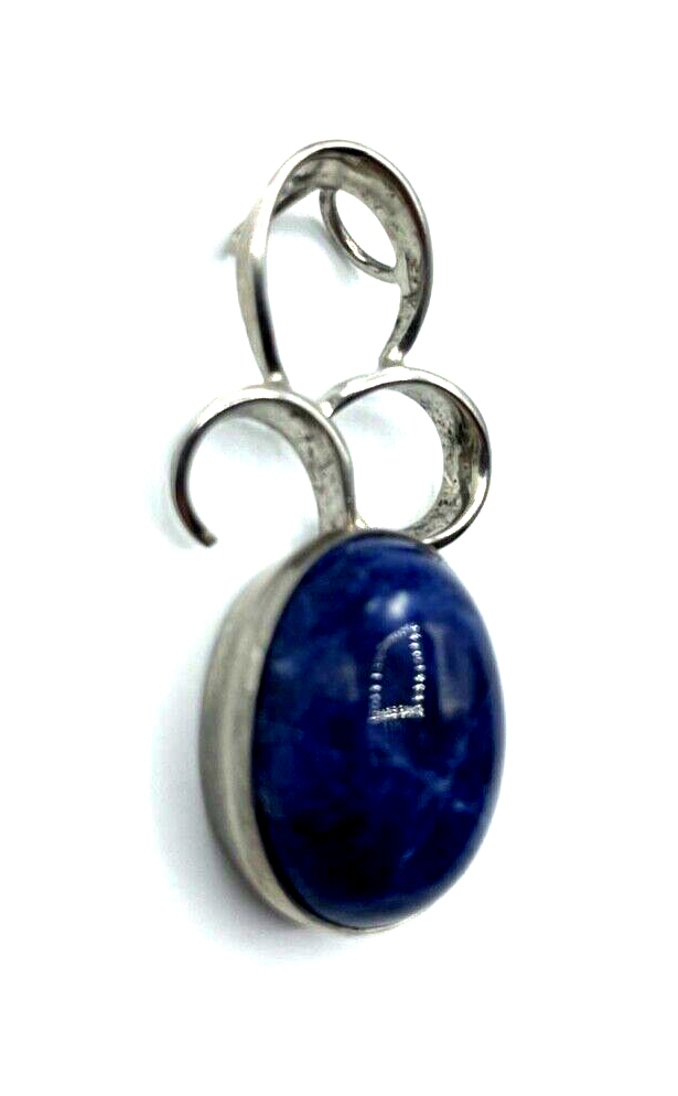 70er J Design 925 Silber Anhänger Handarbeit Lapislazuli Cabochon Amulett L 40mm1