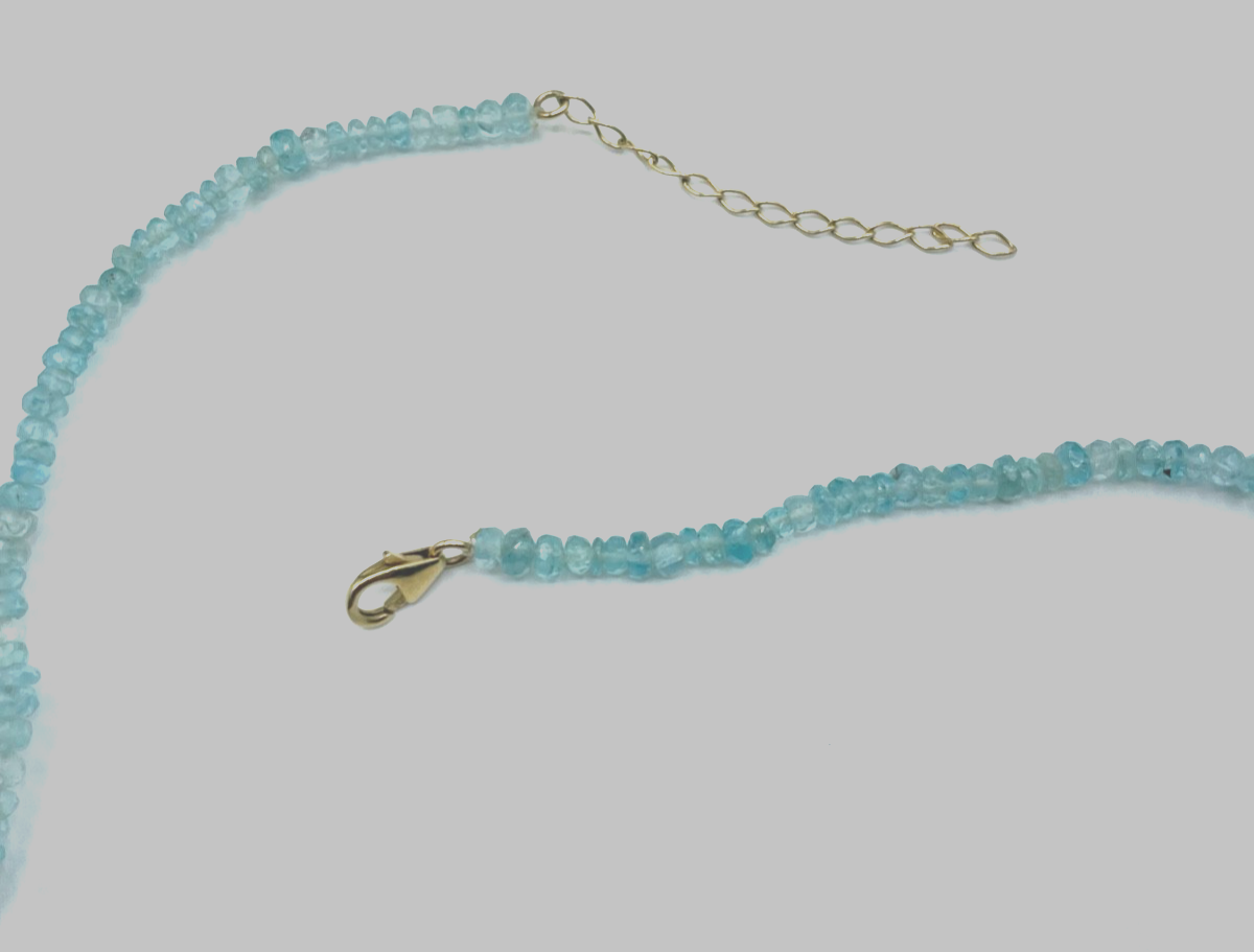 585 Gold 14 K Aquamarin facettiert Kette L 45 + 5 cm Verlängerung B 3-4 mm gepfl5