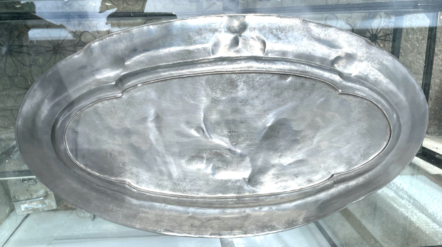 Vintage große ovale Platte  Jugendstil B&G Imperial Zinn Dekor Auerhahn L 52 cm7