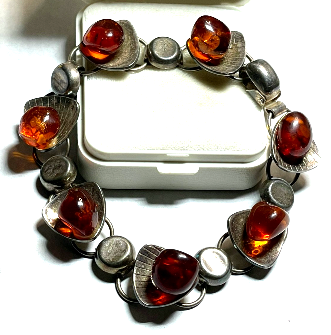 Stattliches altes EF Einer Fehrn Design Armband 830 Silber + Bernstein gepflegt0