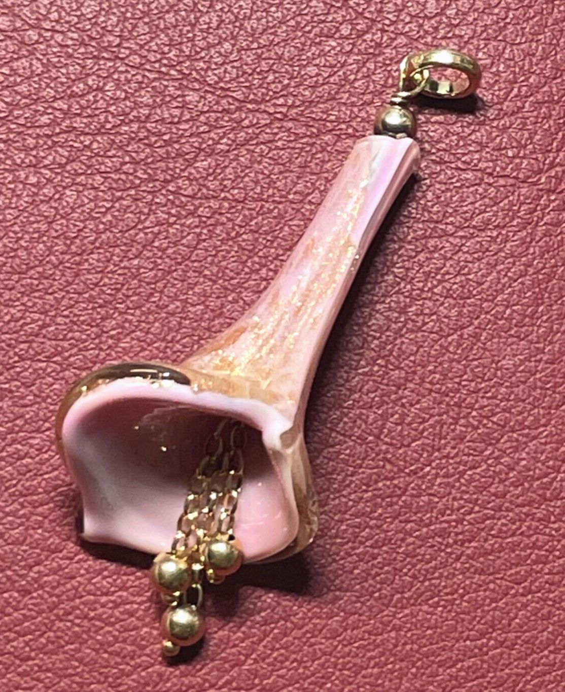 Gr. 925 Silber vergoldet  Anhänger Murano Glas Calla Handarbeit wie neu L 6,8 cm3