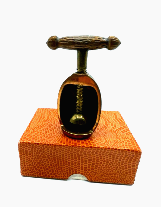 Antik Nusszwinge Nussknacker Messing Bronze Schraubnussknacker 30erJ orig. Box4