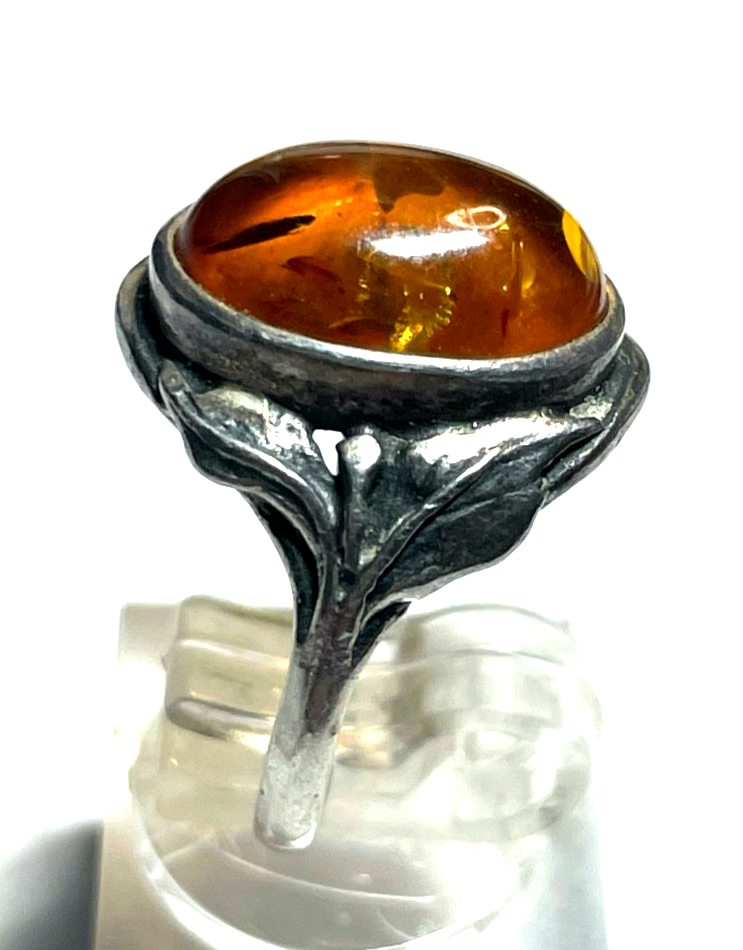 925 Silber Ring Bernstein Cabochon oval RG 56 Ø 17,8 mm solide Qualität gepflegt3