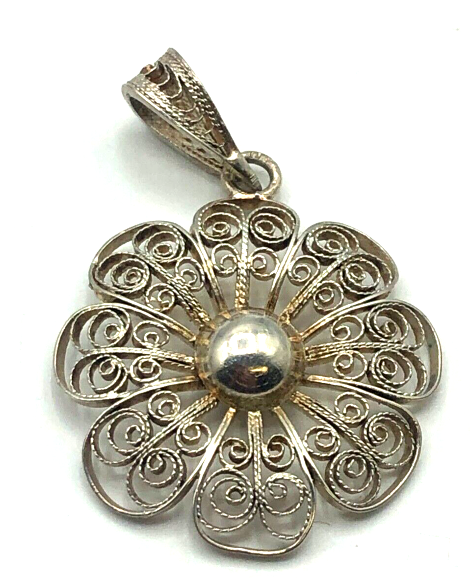 Vintage Filigran Anhänger 800 Silber Blüte Filigransilber Handarbeit Ø 22 mm1