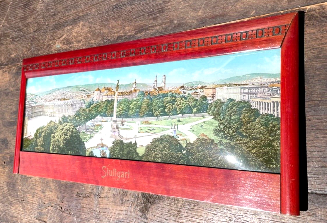 Jugendstil gr Souvenir Bild Stuttgart gerahmt Perlmutt Reiseandenken 1900 L 48cm10