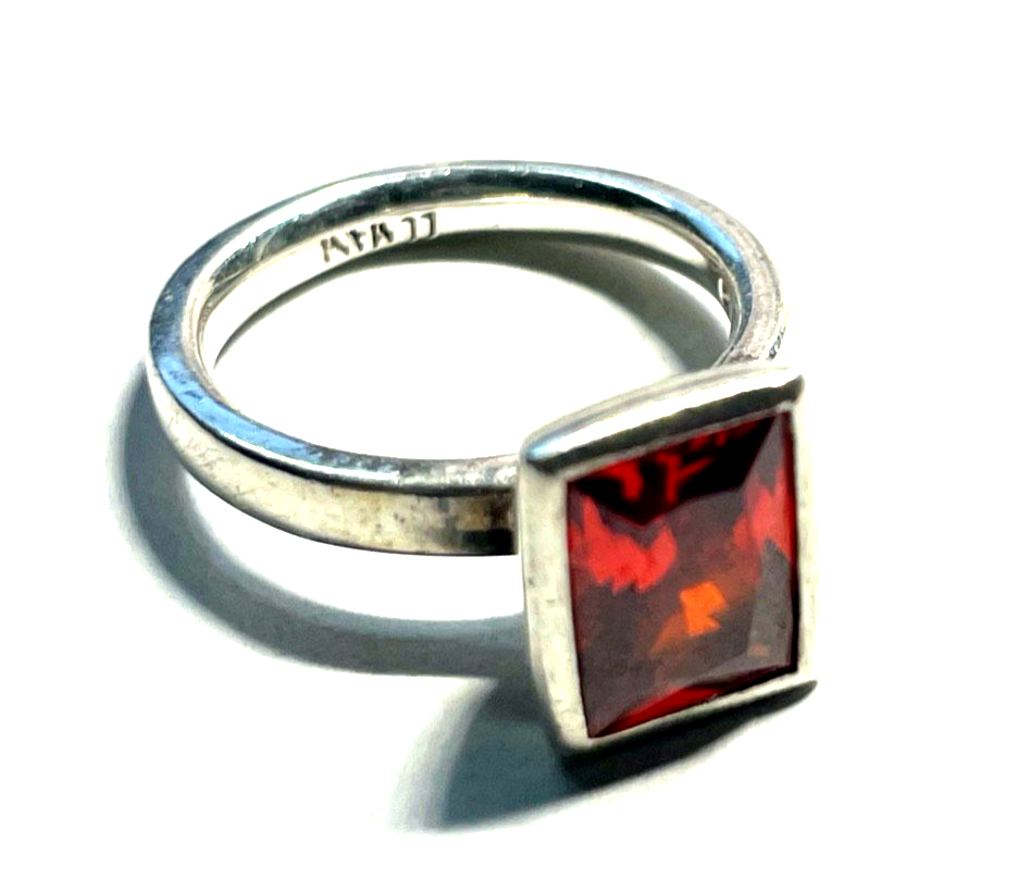 LUMANI moderner solider 925 Silber Ring orange-rot Farbstein Ø 17 mm RG 547