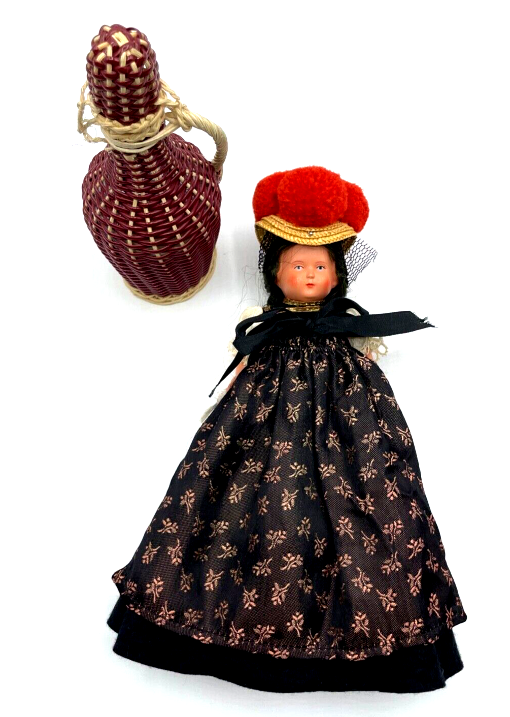 TEEPUPPE Reiseandenken Souvenir Puppe Bommelhut Schwarzwald Tracht Halbpuppe1