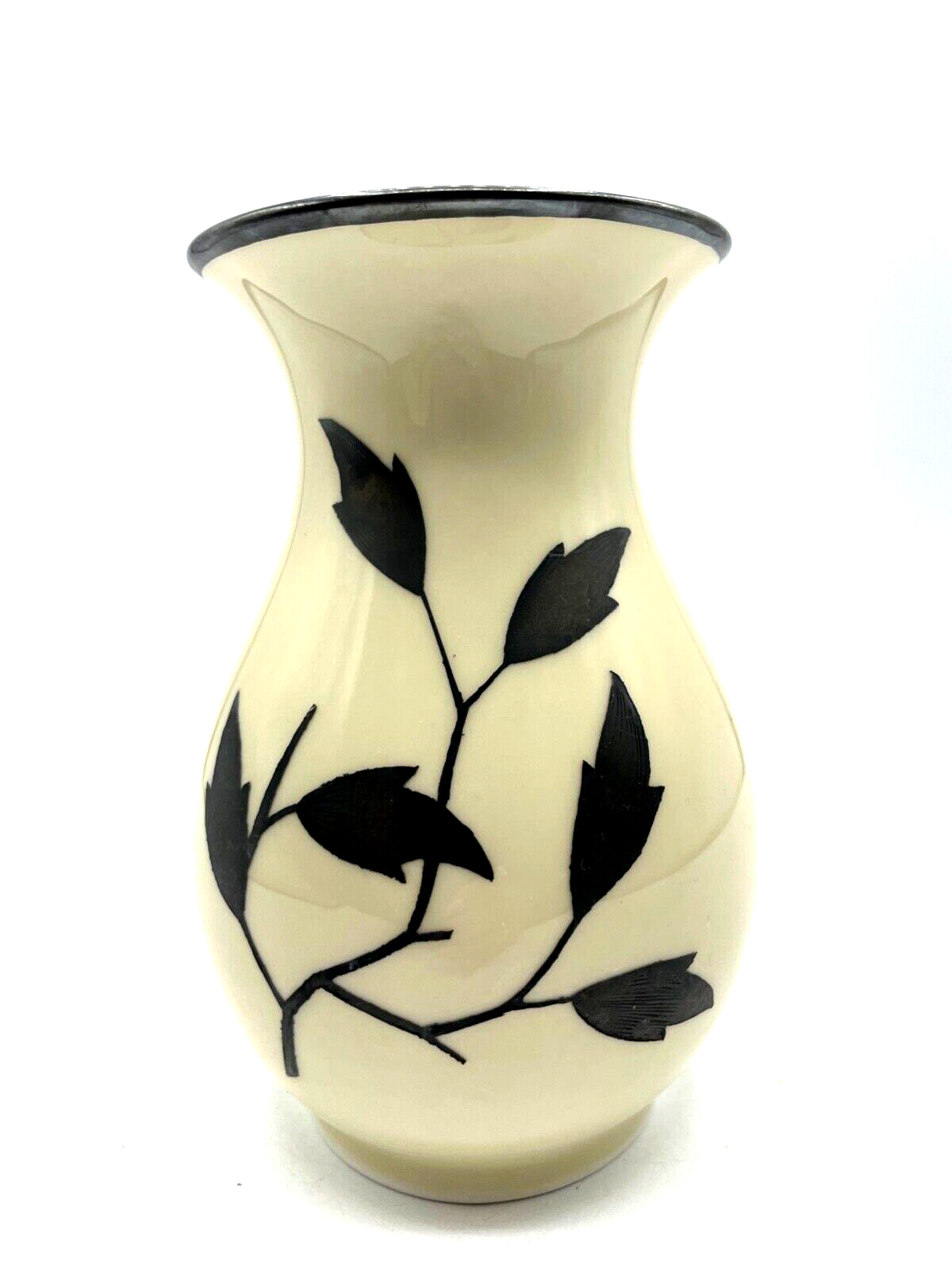30er J Thomas Ivory Porzellan Vase mit aparter Echtsilber Silber Bemalung1