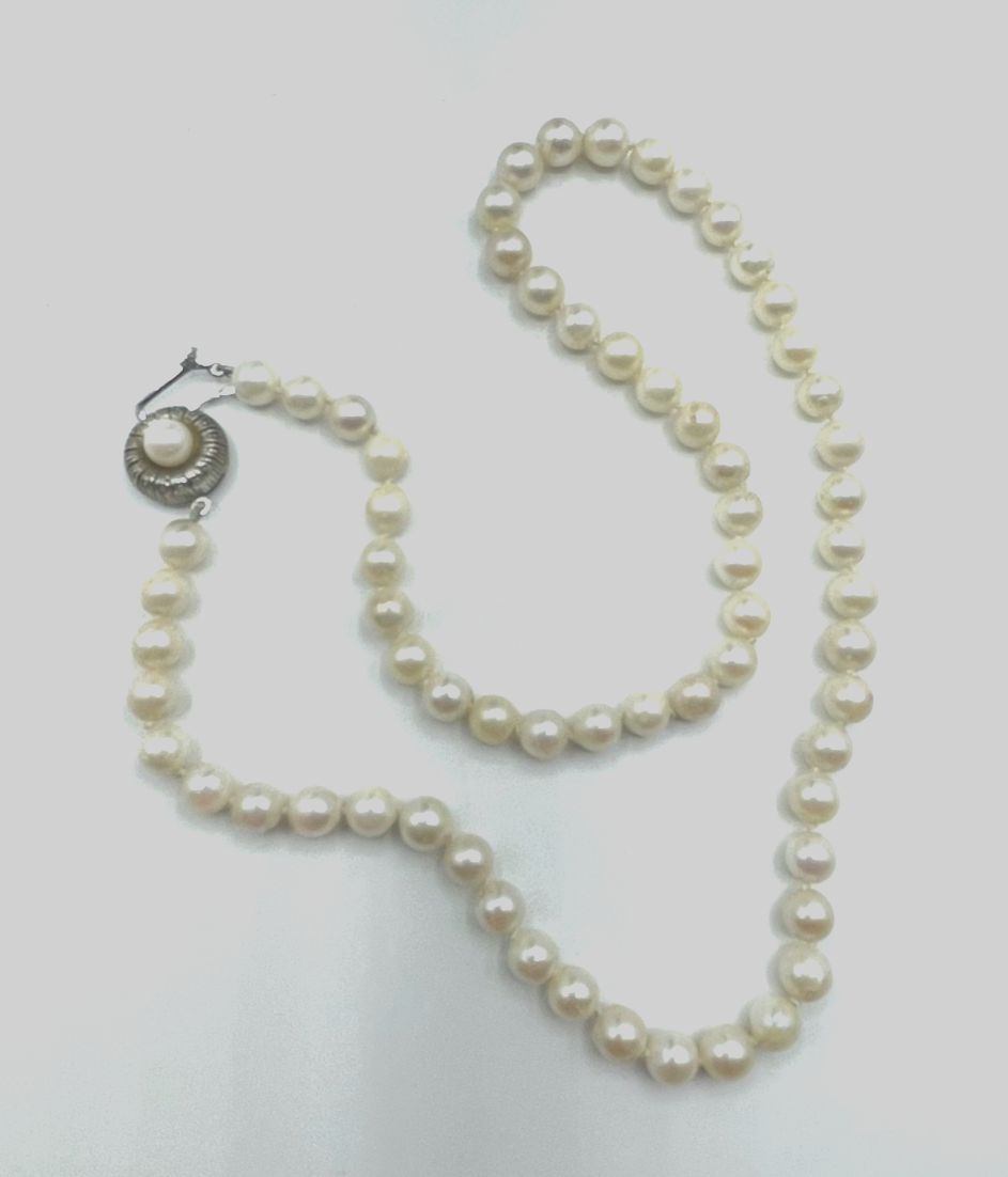 Vintage echte Zuchtperlen Kette Perlenkette 835 Silber Kastenschliesse geknüpft4