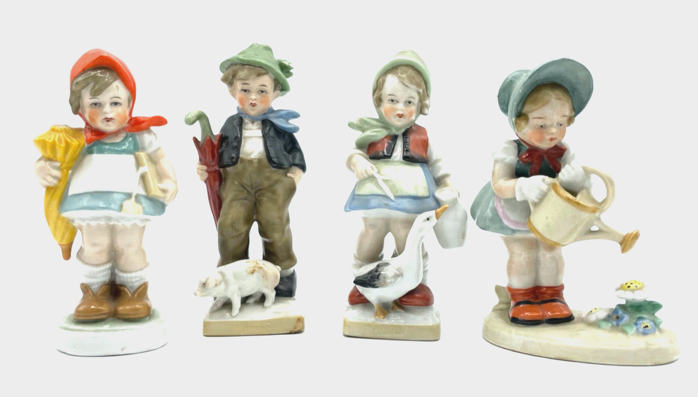 4 alte Kinder Porzellan Figuren Nippes um 1900 handbemalt allerliebst gepflegt1