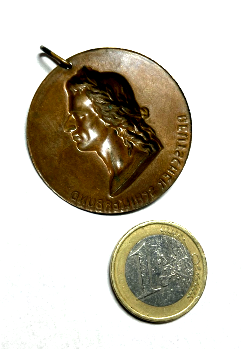 Antik Friedrich von Schiller Plakette Medaille Anhänger Kupfer Blech um 19056