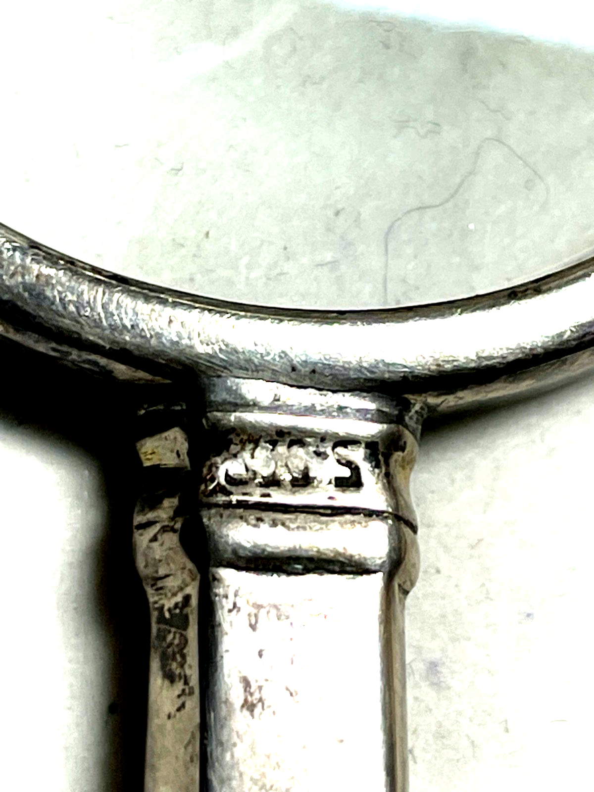 Antik 830 Silber Lupe mit Griff Vergrößerungsglas Lesehilfe Leselupe gepflegt3