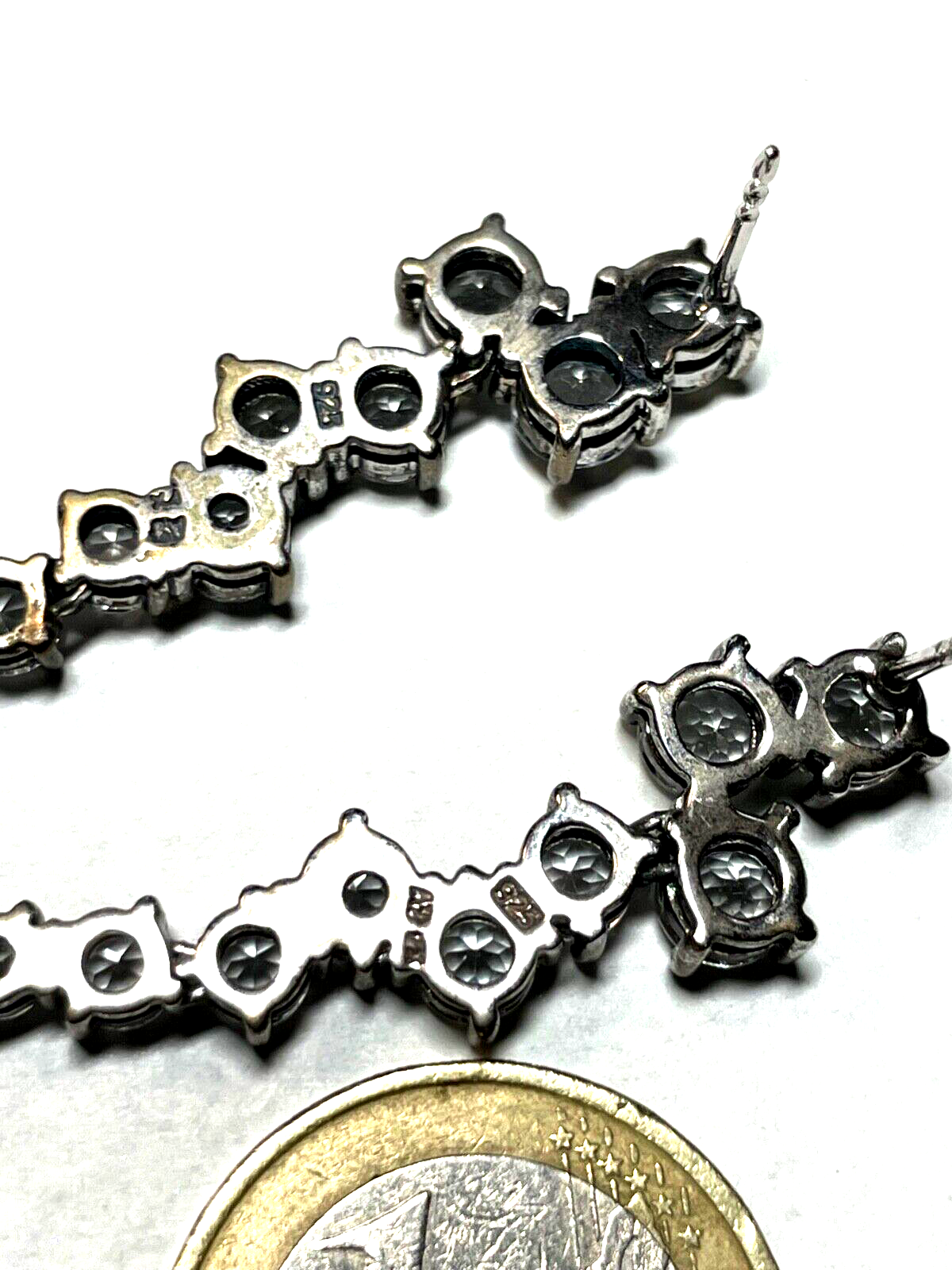 Festliche 925 Silber Ohrringe Ohrhänger Zirkonia solide Handarbeit L 43 mm B 126