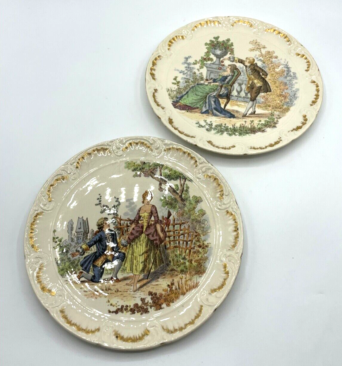 Antik 2 U&C Sarreguemines Keramik Wandteller amouröse Szenerie vor 1900 Ø19,5 cm3