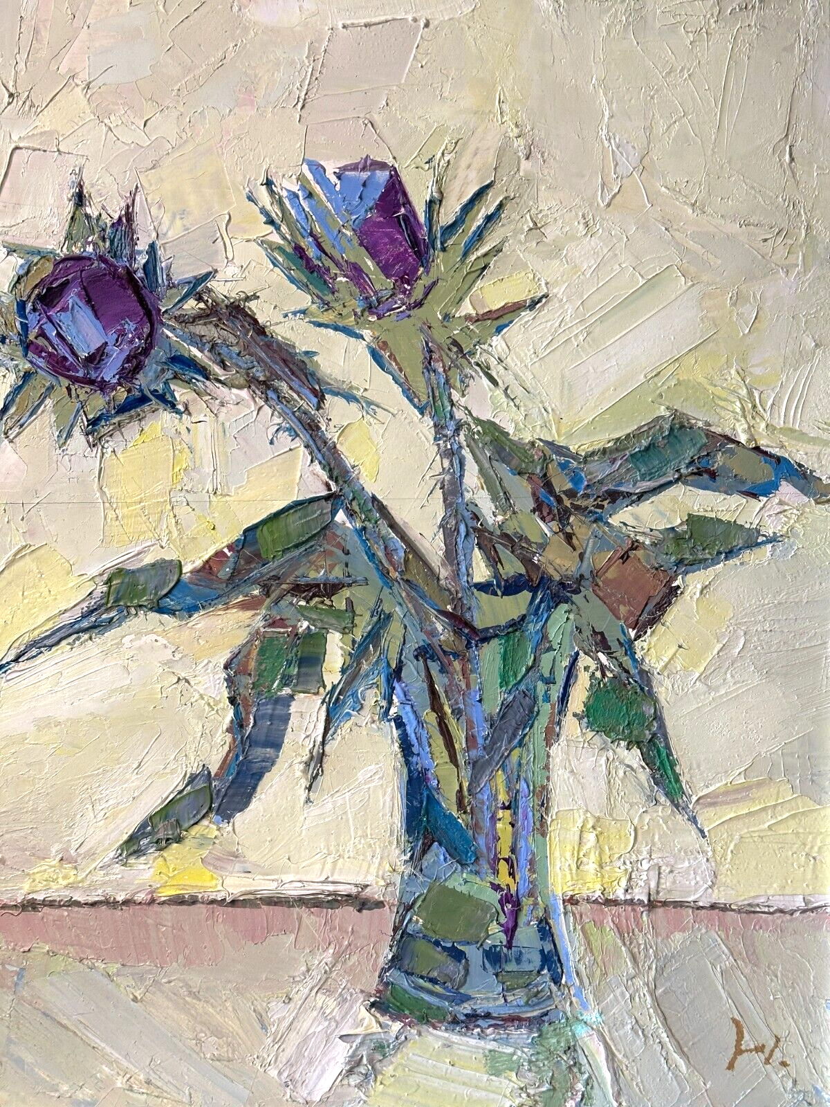 Helmut Baumann 1894-1978 - Öl auf Leinwand auf Platte - Artischockenblüte - Sign1