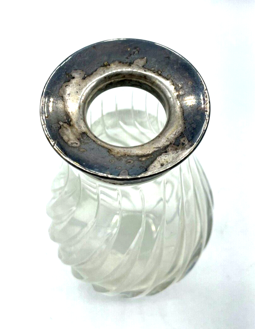 Schwere Bleikristall Kristallglas Vase mit 835 Silber Rand und Punze 1960 H19cm1