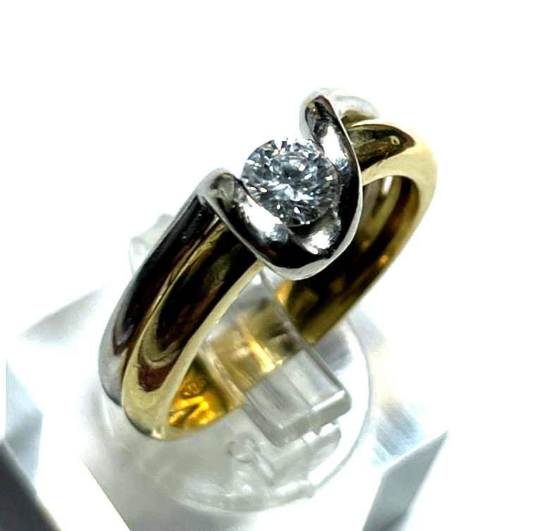 750 Gold 18 K Ring Solitär Brillant 0,5ct bicolor solide Juwelier Qualität RG 541