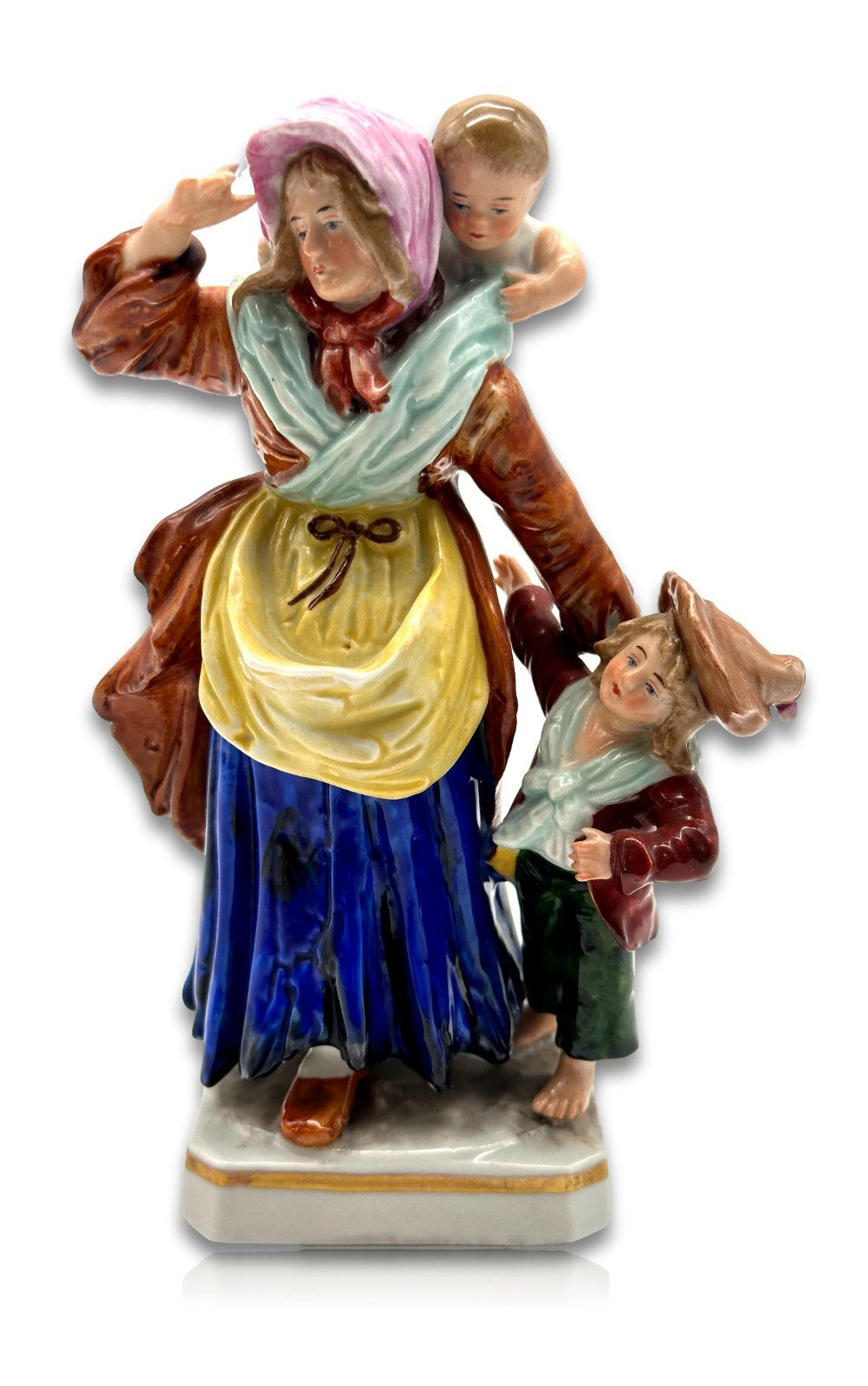 Jugendstil Sitzendorf Porzellanfigur – Frau mit Kindern um 1900 – fein bemalt1