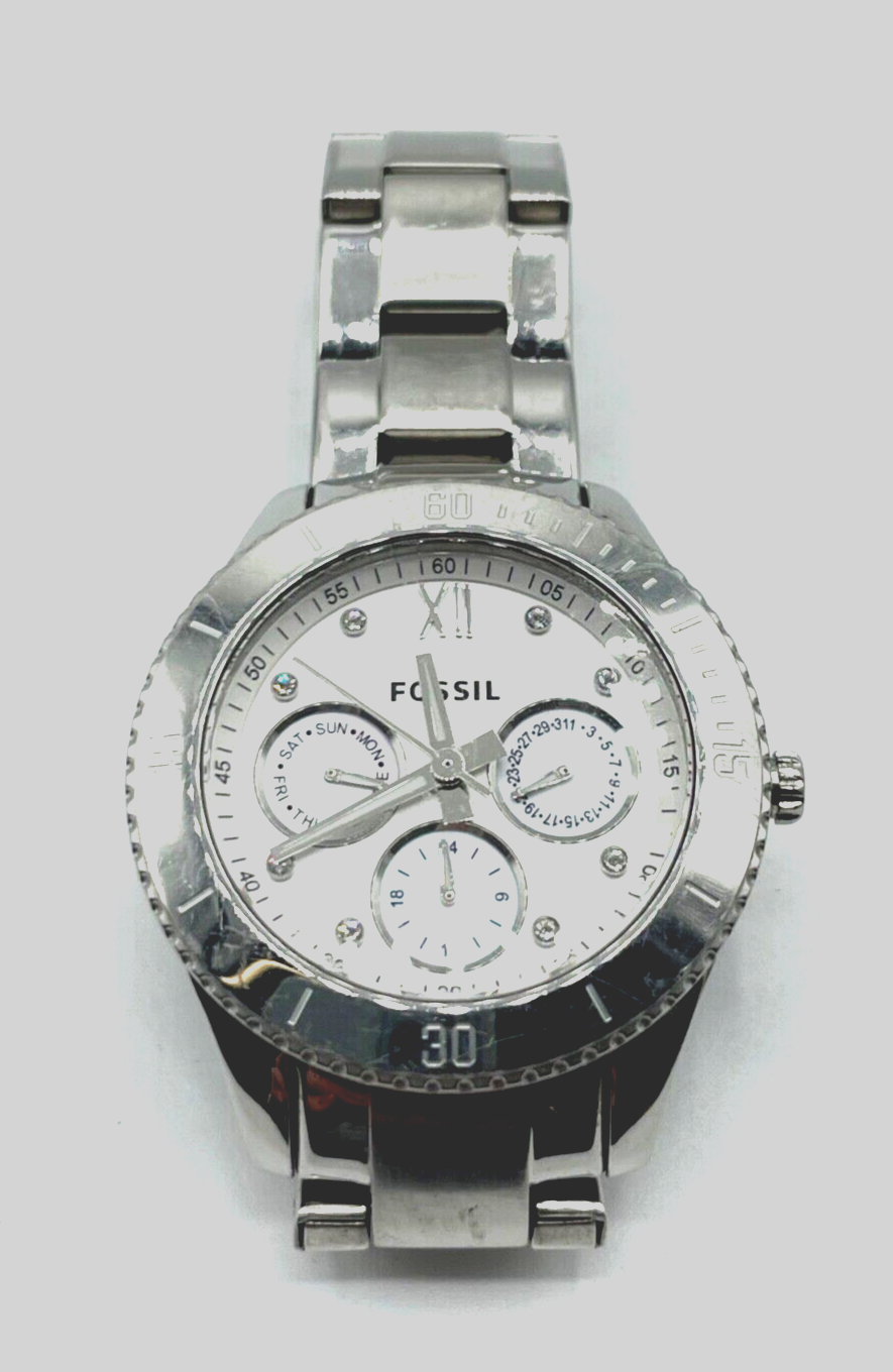 Fossil Edelstahl Armbanduhr unisex tragbar Ø 4 cm braucht neue Batterie gepfl.1