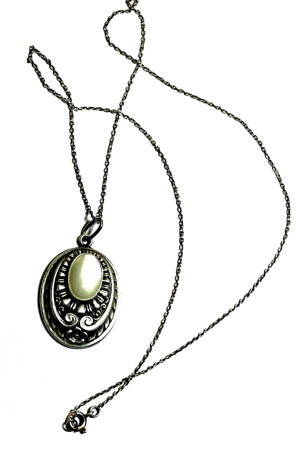 Antik Jugendstil 800 Silber Kette mit Anhänger Perlmutt Einlage sehr gepflegt0