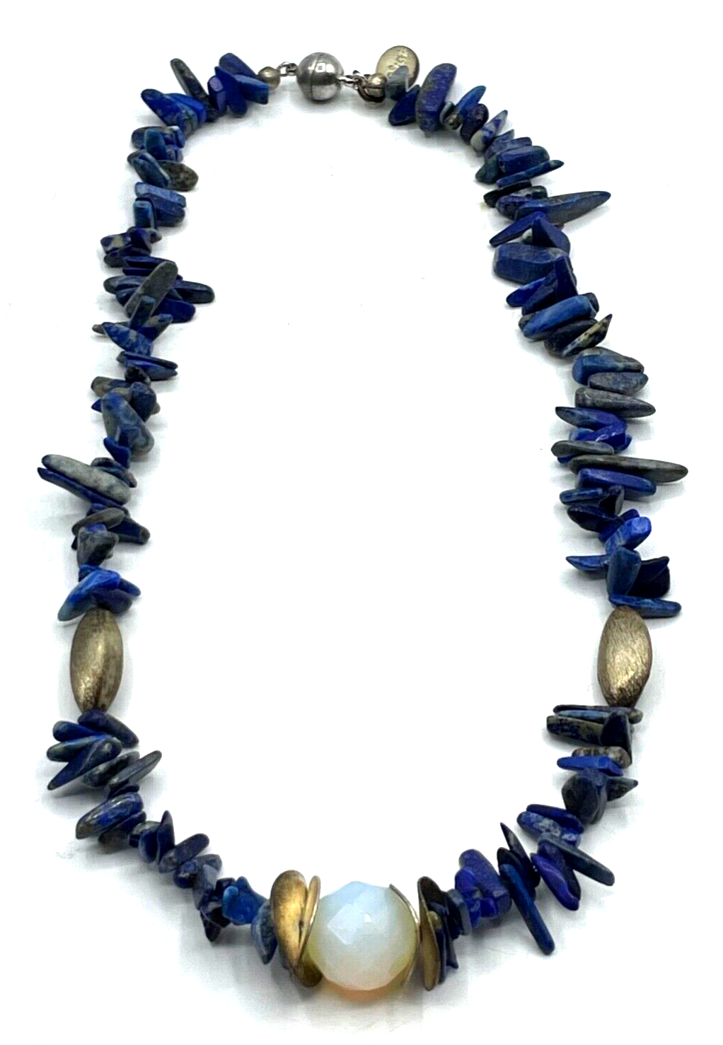 Attraktive Silber Design Kette Lapislazuli Stäbchen Opalinglas Kugel  L 48,5 cm0