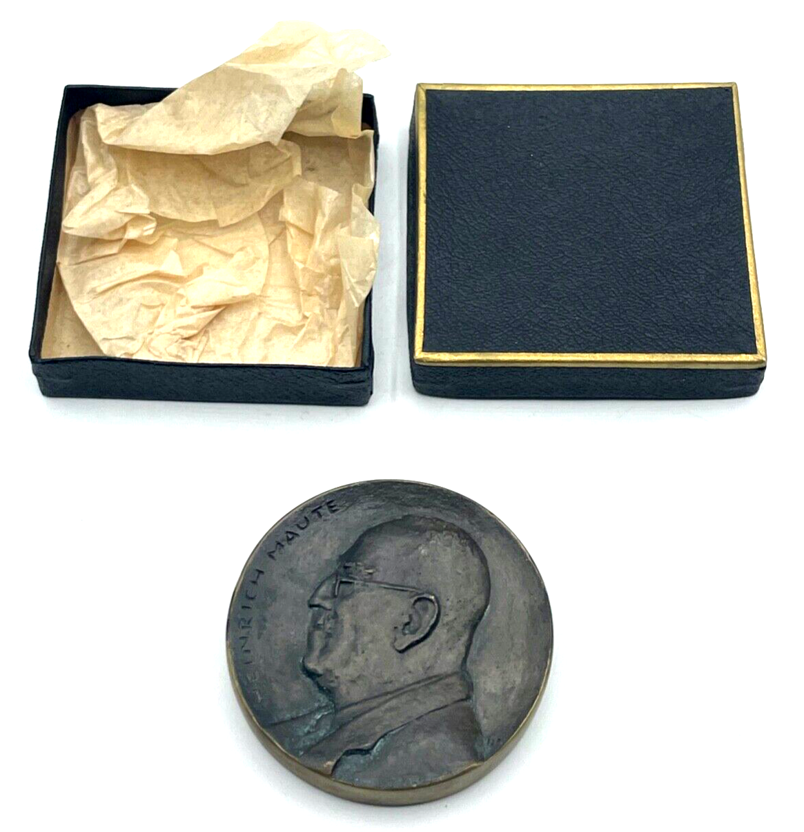 Vintage schwere Bronze Medaille Heinrich Maute Fabrikant 1839-1949 Ø 64 mm + Box0