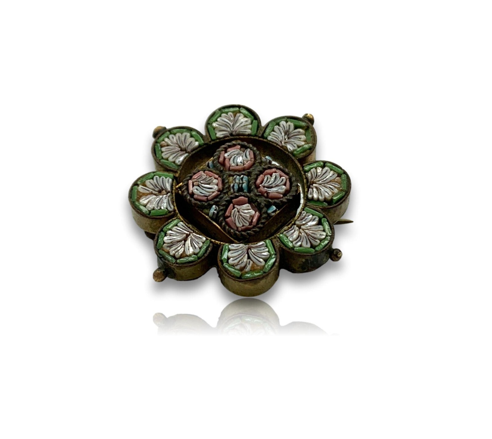 Brosche Brooch - italienische Millefiori um 1900 - Tombak - florales Design1
