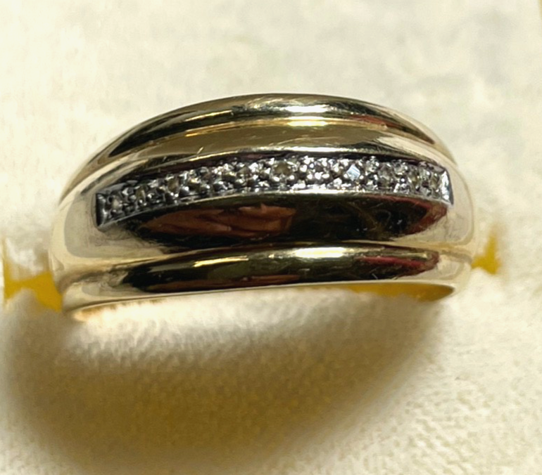 585 Gold 14 K Ring Bandring + 11 Diamanten Bandring RG 63 Ø 20 mm sehr gepfl1