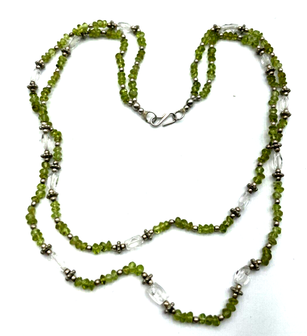 Edelstein Mix Kette Collier 2 reihig Peridot + Bergkristall + 925 Silber neuw.6