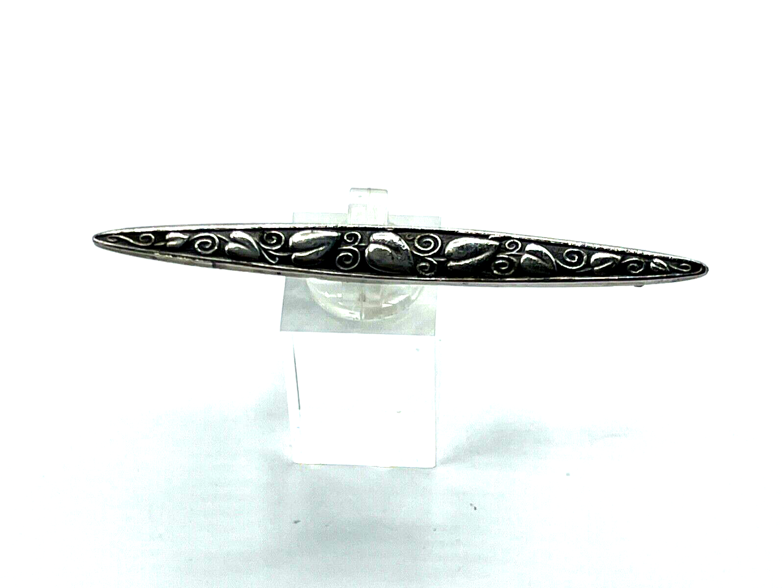 Antik Anstecknadel Stabbrosche um 1900 Stahl Blätter punziert Handarbeit L 7,5cm1