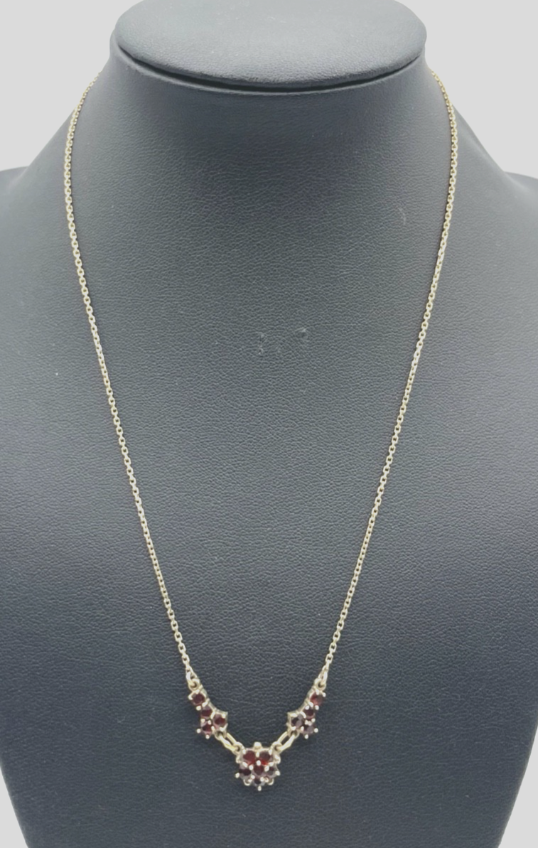 Antik attraktives 835 Silber vergoldetes Granat Collier Halskette L 44 cm0