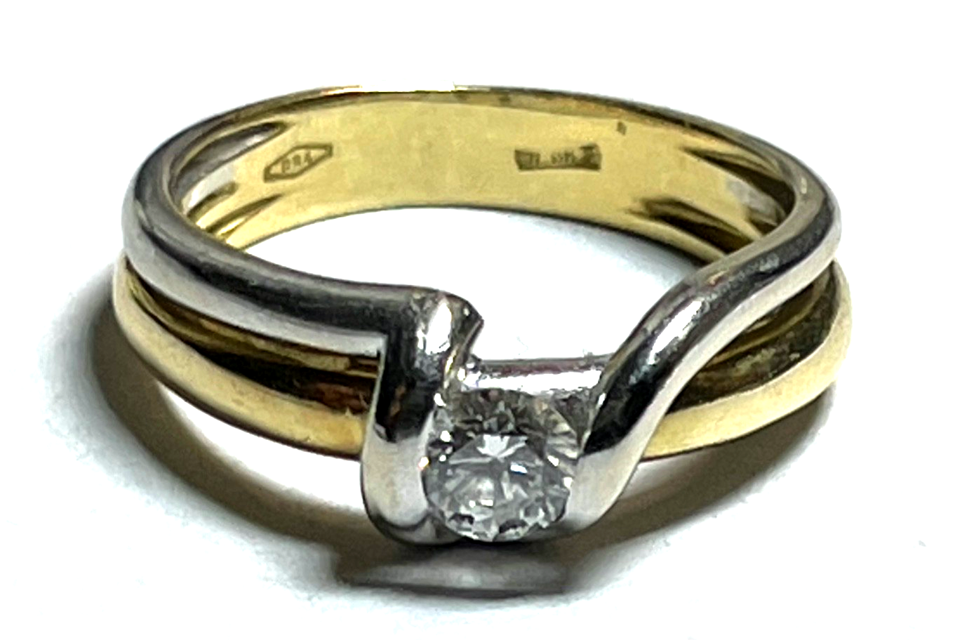 750 Gold 18 K Ring Solitär Brillant 0,5ct bicolor solide Juwelier Qualität RG 5412