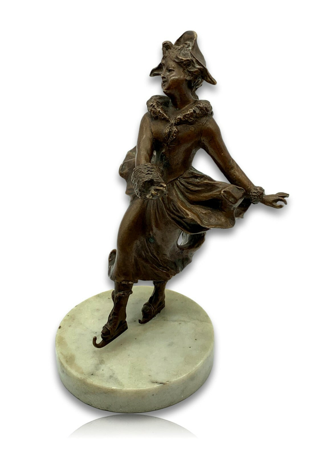 Jugendstil Bronze - Schlittschuhfahrerin - Figur mit Marmorsockel - um 1900/106