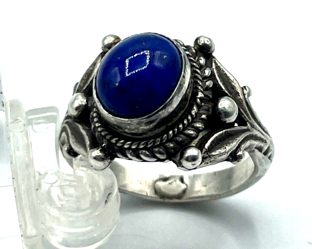 Vintage Ethno solide 925 Silber Ring Lapislazuli Cabochon Silberring Ø18,5 RG 587