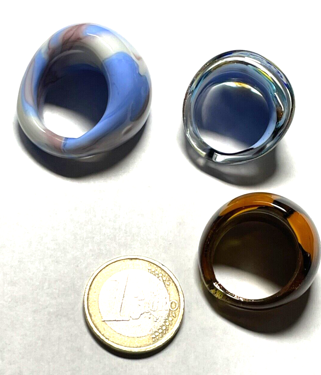 3 x prächtiger Statement Glasring Murano Glas Handarbeit Unikat Ø 18 + 17 mm6
