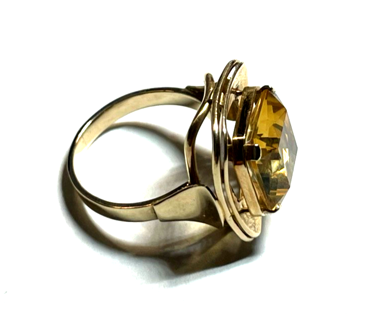 Solider 585 Gold 14 K  Ring großer Citrin Kissen Ø 16,9 mm RG 53 Juwelier gepfl.1