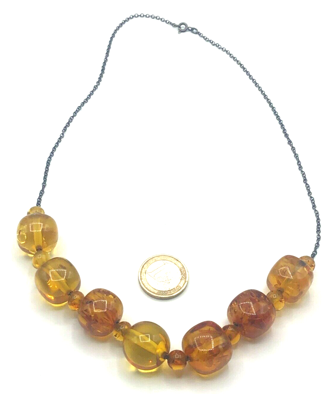 Vintage stattliche Bernstein Kette 925 Silber amber necklace 37 Gramm L 58 cm1