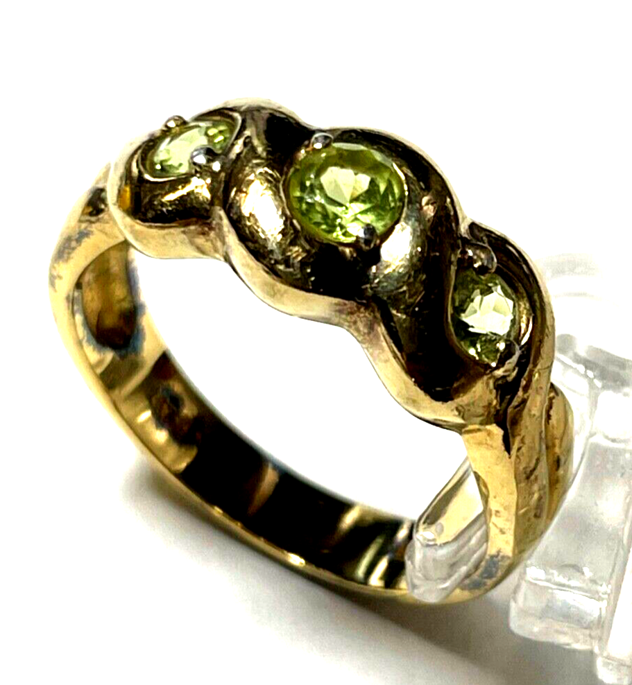 925 Silber Ring vergoldet Silberring 3 Peridot Bandring Ø 19 mm RG 600