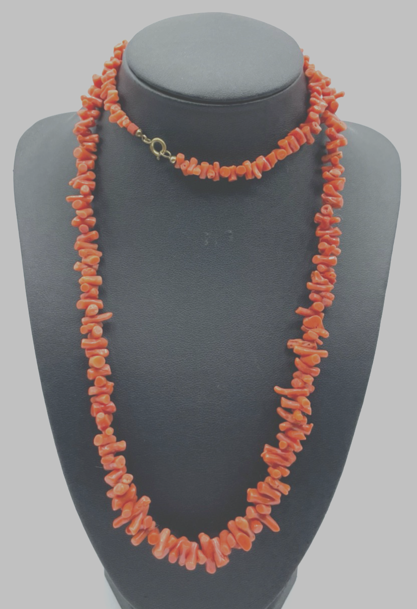 Vintage Korallenkette Stäbchen Koralle Collier Verlauf L 79 cm abgerundet Double3