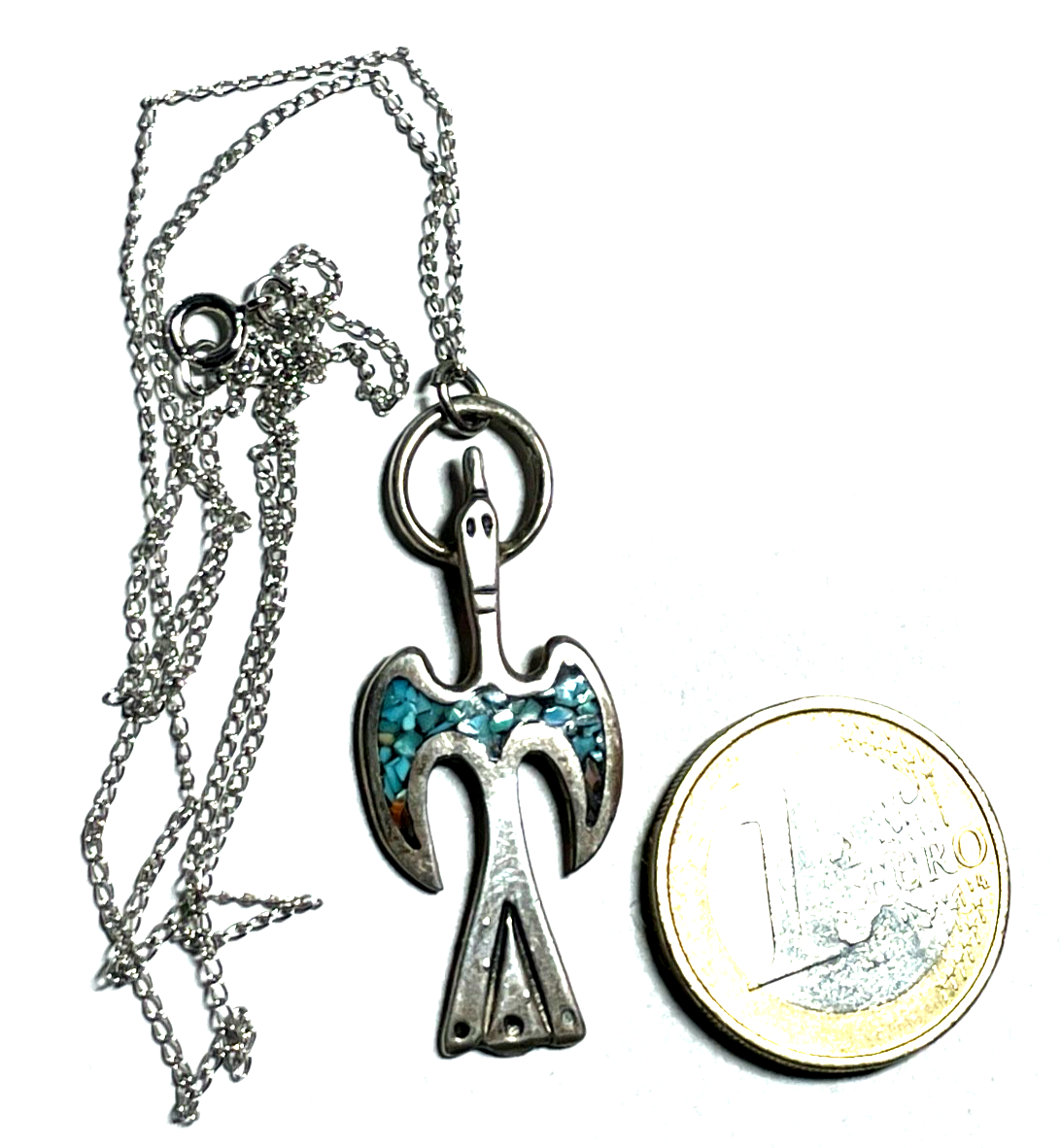 Vintage indianerschmuck Kette + Anhänger  925 Sterling + Türkis unisex L 47 cm2