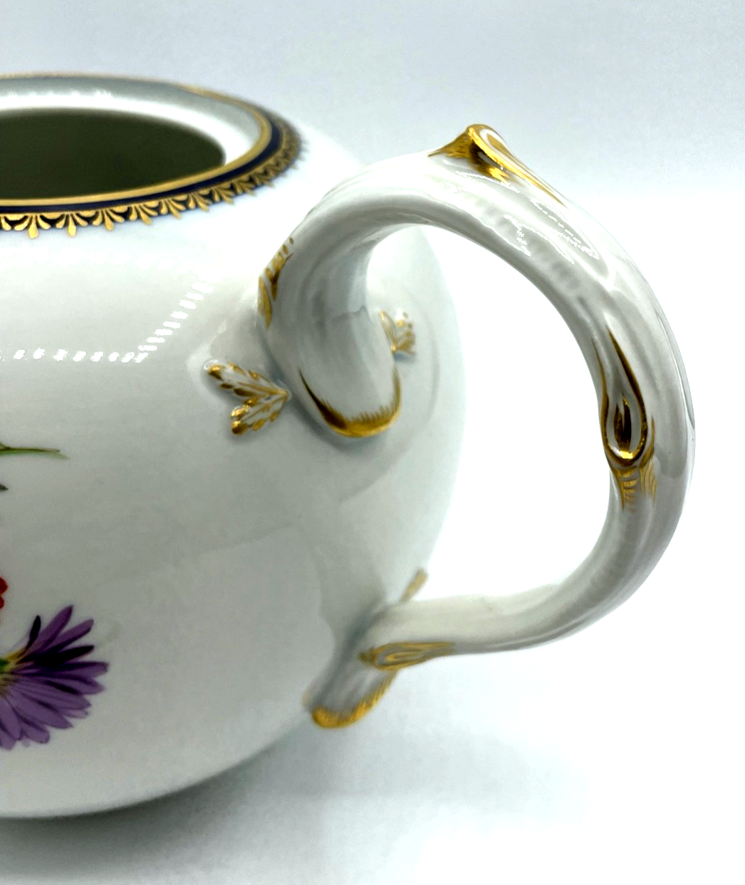 Antik Meissen Porzellan Teekanne 1. Wahl Blumenbukett Kobalt + Golddekor 1A Zust10