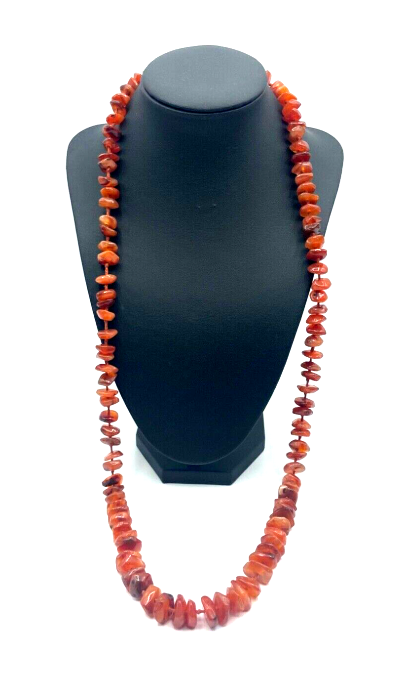 Vintage Karneol Edelstein Kette Nuggets im Verlauf einzeln geknotet L 81 cm0