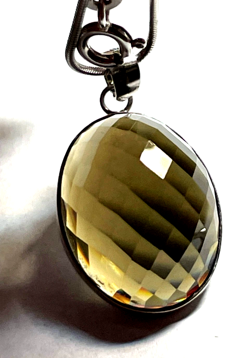 925 Sterling Schlangenkette mit facettiertem Rauchquarz Anhänger top gepfl.11